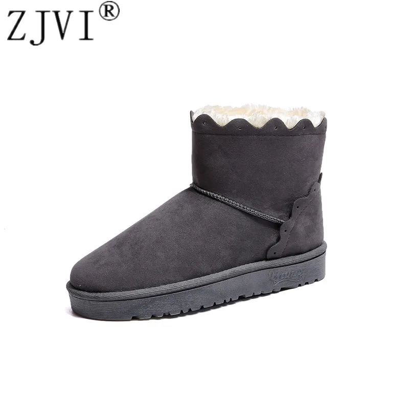 

ZJVI 2019 winter woman snow boots for women flat ankle boots warm fur ladies shoes new arrived female casual gray black shoes