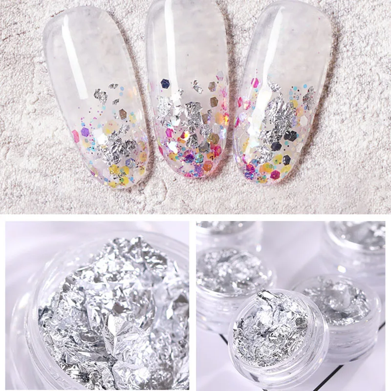

Gold Silver Foil Tin Flake Foil for Nail Art Sticker Decal Decoration Glitter Nail Foil Sticker