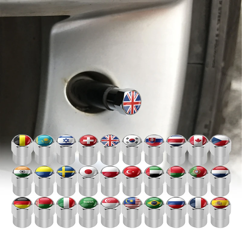 4pcs High Quality New Theftproof National flag Emblem Car Wheel Tires Valves Tyre Stem Air Caps Airtight Cover car accessories