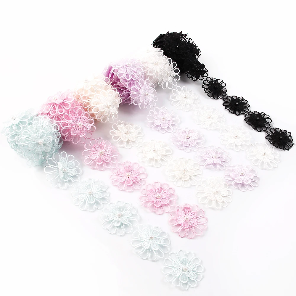 

david angie Lace Trim Embroidery Flowers with beads Tape 1Yard,DIY Handmade Sewing Accessories,Gift Packing Decorations,1Yc4181
