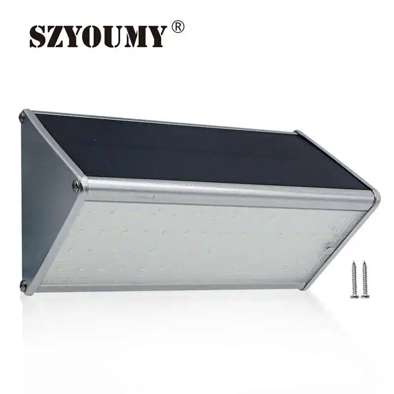 

SZYOUMY Waterproof Aluminium LED Solar Light 56 LEDs Wall Lamp with PIR Motion Sensor 4 Modes with Radar Warning Flicker Light