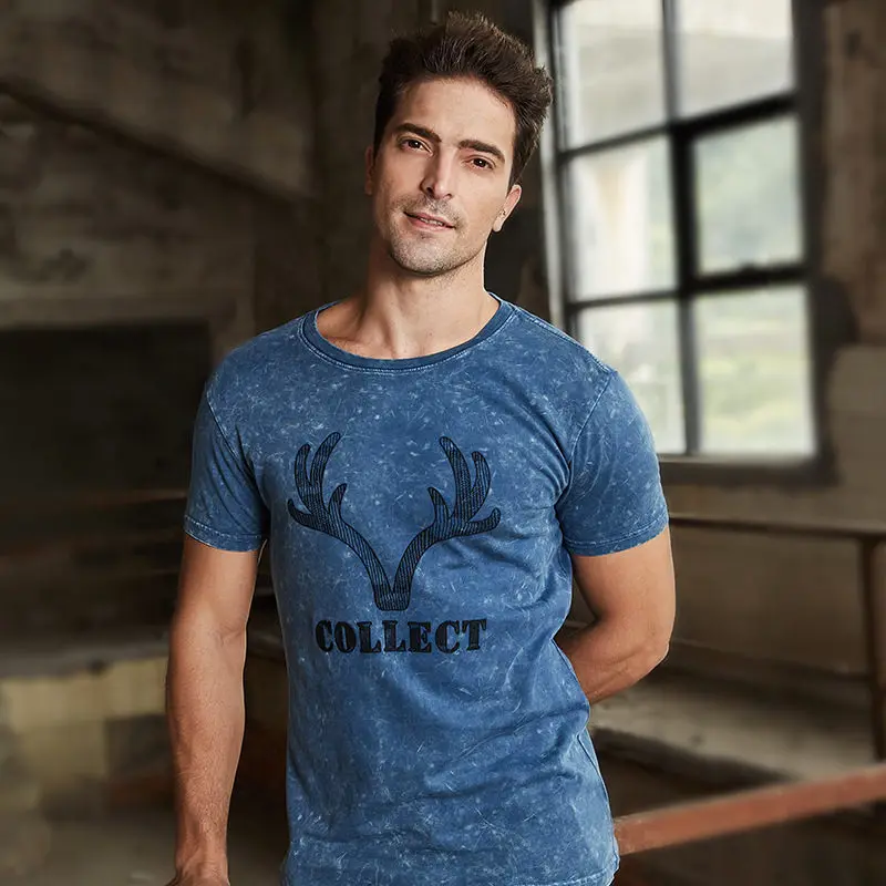 

GustOmerD2019 Summer New Men's T-shirt Slim Round Neck Short-sleeved Shirt Casual Cotton Solid Color Printing T-shirt Men