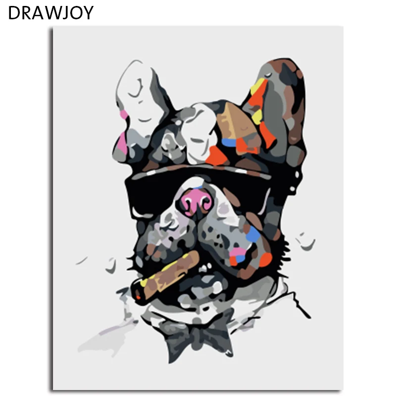 

DRAWJOY Colorful Dog Framed DIY Oil Paint DIY Painting By Numbers On Canvas Coloring By Numbers For Home Decor