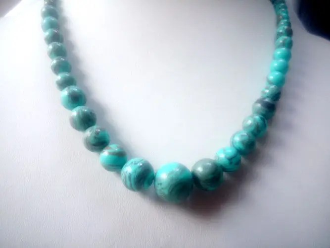 

handmade Graduate blue color turquoise bead one strand necklace gp clasp 6-14mm 5.27