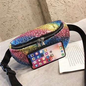 

2019 New Bags for Women Pack Waist Bag Women Sequin Belt Bag Luxury Brand Leather Chest Pillow Handbag Fashion High Quality A30