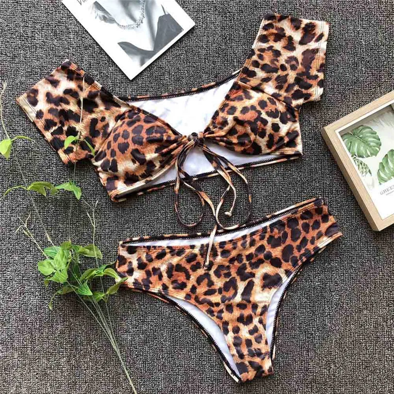Sexy Lingerie Set Women Push Up Beachwear Bandage Leopard Print Bra Set Bodycon Bow Beach Bathing Suit Dropshipping #F#30NV15 (3)