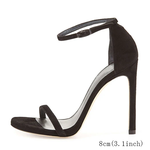 black suede 8cm Известный бренд, туфли-лодочки на высоком каблуке с открытым носком, золотые женские сандалии с блестками, замшевые туфли на шпильке с ремешком на щиколотке, обувь для стриптиза - Цвет: black suede 8cm