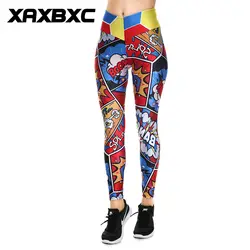 Xaxbxc 011 сексуальная девушка узкие штаны мультфильм лоскутное Splat благом отпечатки V Высокая Талия Эластичный тренировки Фитнес тонкий Для