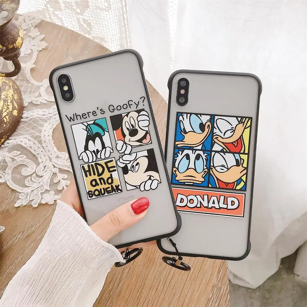 

Case for iphone X XR XS MAX Cartoon cute Mickey Donald pattern matte phone case for iphone 6 6s 7 8 plus cover capa key ring