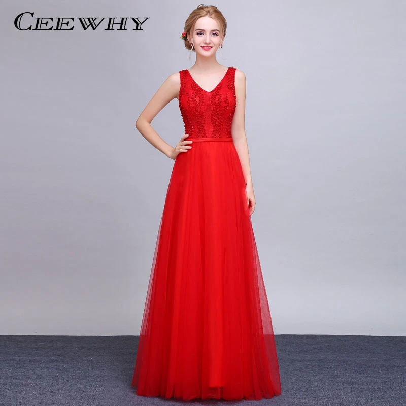 CEEWHY Kralen Avondjurken Lange Prom Party Formele Jurk Moeder van de Bruid Jurken Tulle Rode Avondjurken Robe De soiree CEEWHY Kralen Avondjurken Lange Prom Party Formele Jurk Moeder van de Bruid Jurken Tulle Rode Avondjurken Robe De soiree