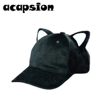 Черная бейсболка с кошачьими ушками, Женская бархатная Кепка для верховой езды, осенне-зимняя Кепка с козырьком, бейсболка, Женская бейсбольная кепка, бейсболка