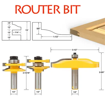 

3 PCS/Set Woodworking Small Large Apartment Board Cabinet Door Tongue & Groove Router Bit Set