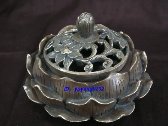 

Chinese old handmade bronze Incense Burner lotus statue