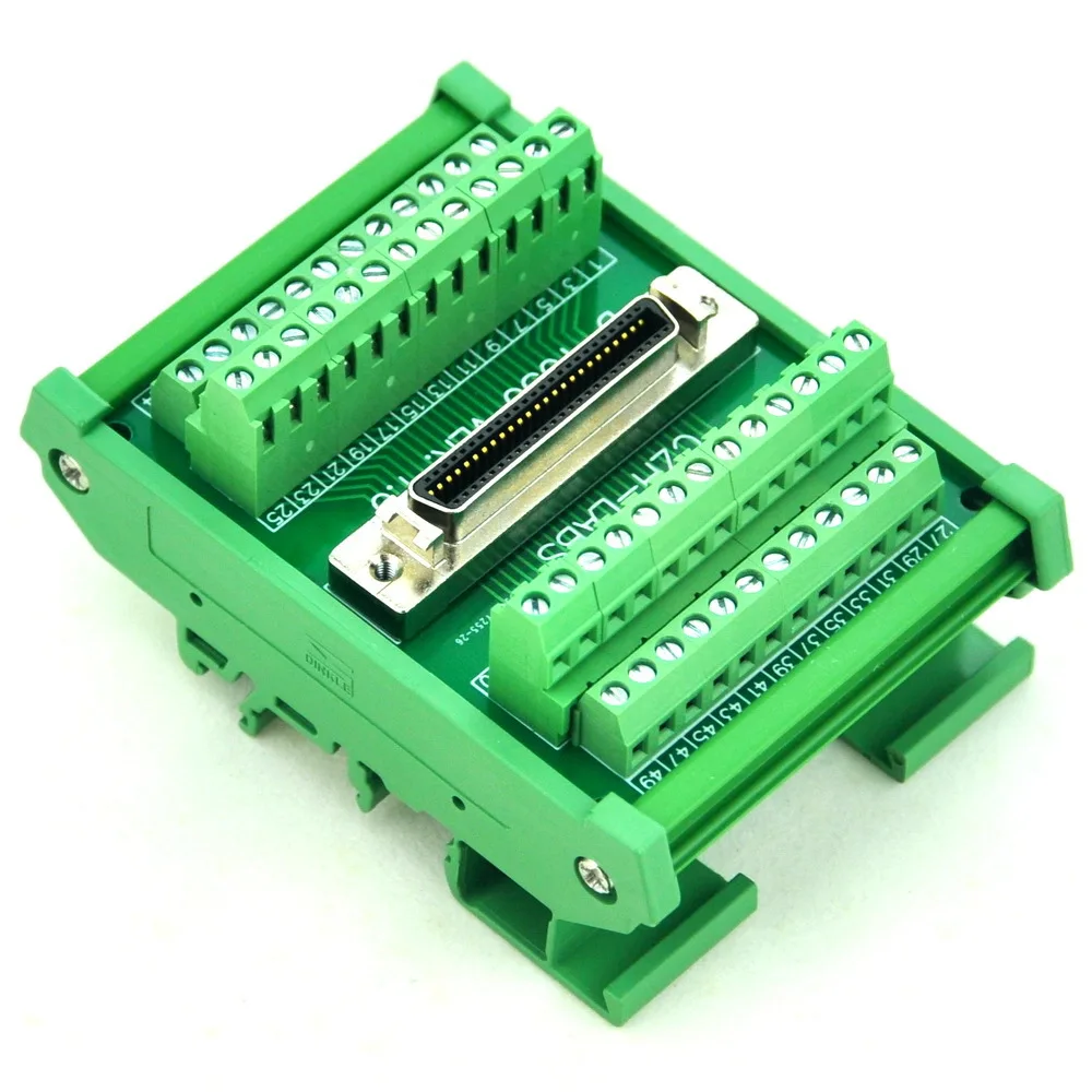 

DIN Rail Mount 50-pin 0.05" Mini D Ribbon/MDR Female Interface Module, SCSI.