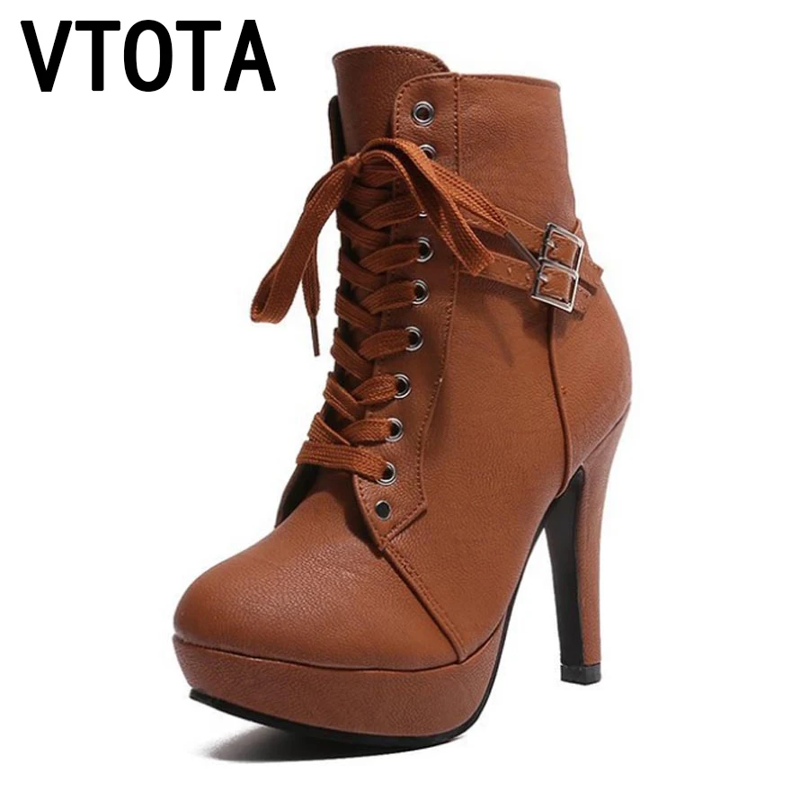 

VTOTA Plus Size Ankle Boots For Women Platform High Heels Female Lace Up Shoes Woman Buckle Short Boot Casual Ladies Footwear J8