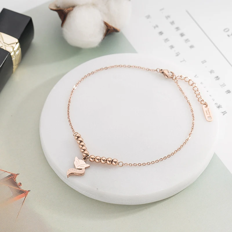 YUN RUO Fashion Rose Gold Color Anklet Lucky Fox Chain Woman 316 L Stainless Steel Jewelry Top Quality Not Fade 2017 New Arrival - Image 2