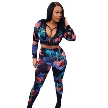 

Autumn Women Tracksuit Two Piece Set Top and Pants Floral Print Cropped Jacket Casual Sport Jogging Fitness Workout Sweat Suit