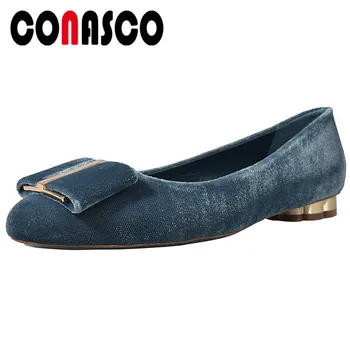 

CONASCO Classic Pumps Women Solid Color Low Heels Quality Flock Shoes Spring Summer Casual Shoes Woman Round Toe Basic Shoes