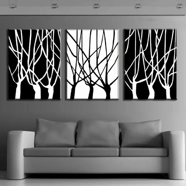 3 Pcs Set Framed Abstract Trees Painting Printed On Canvas Home 3 Pcs Set Framed Abstract Trees Painting Printed On Canvas Home Decor Simple Black And