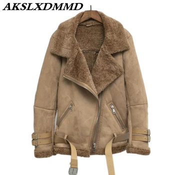 

2019 New Winter Women Genuine Leather Coat Chamois One Fur Warm Thicken Large Size Loose Leather Coat Fashion Solid Jacket CW203