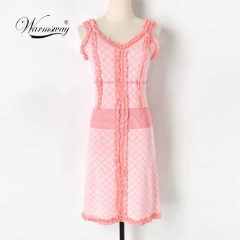 

Sexy 2020 Women Summer Spaghetti Strap Elegant Dress Plaid Female Knitted Korean Bohemian Pink Dress Vestidos de verano C-240
