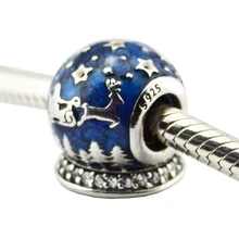 Подходит для Pandora Charms браслеты рождественские ночные бусины с голубой эмалью 925 пробы-серебро-ювелирные изделия