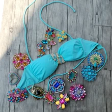 Горячее предложение! Распродажа! дизайн секретный Кристалл Алмаз Бикини Топ небесно-голубой купальник женский купальник бикини бразильские бикини топы