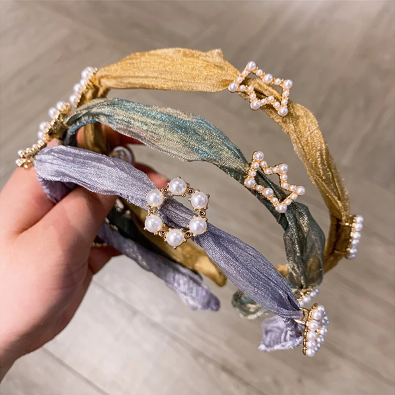 Корея шесть Цвета белье трикотажные Hairbands Для женщин милые жемчужные корона принцессы Головные уборы мода подарок, аксессуары для волос