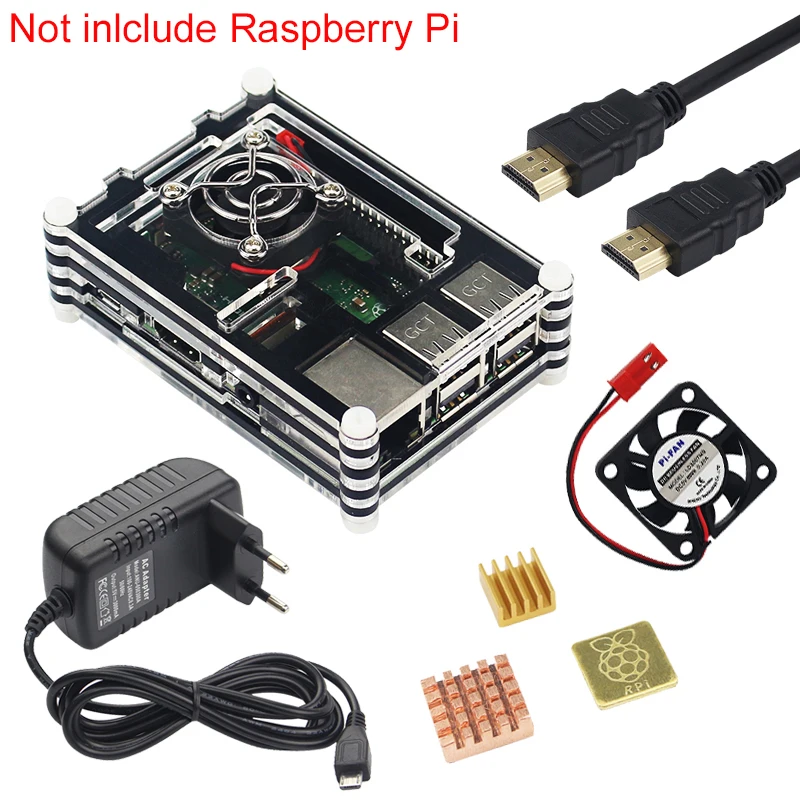 9 слой Raspberry Pi 3 Model B + плюс акриловый чехол прозрачная коробка + вентилятор охлаждения + 3A адаптер питания + радиаторы + кабель HDMI