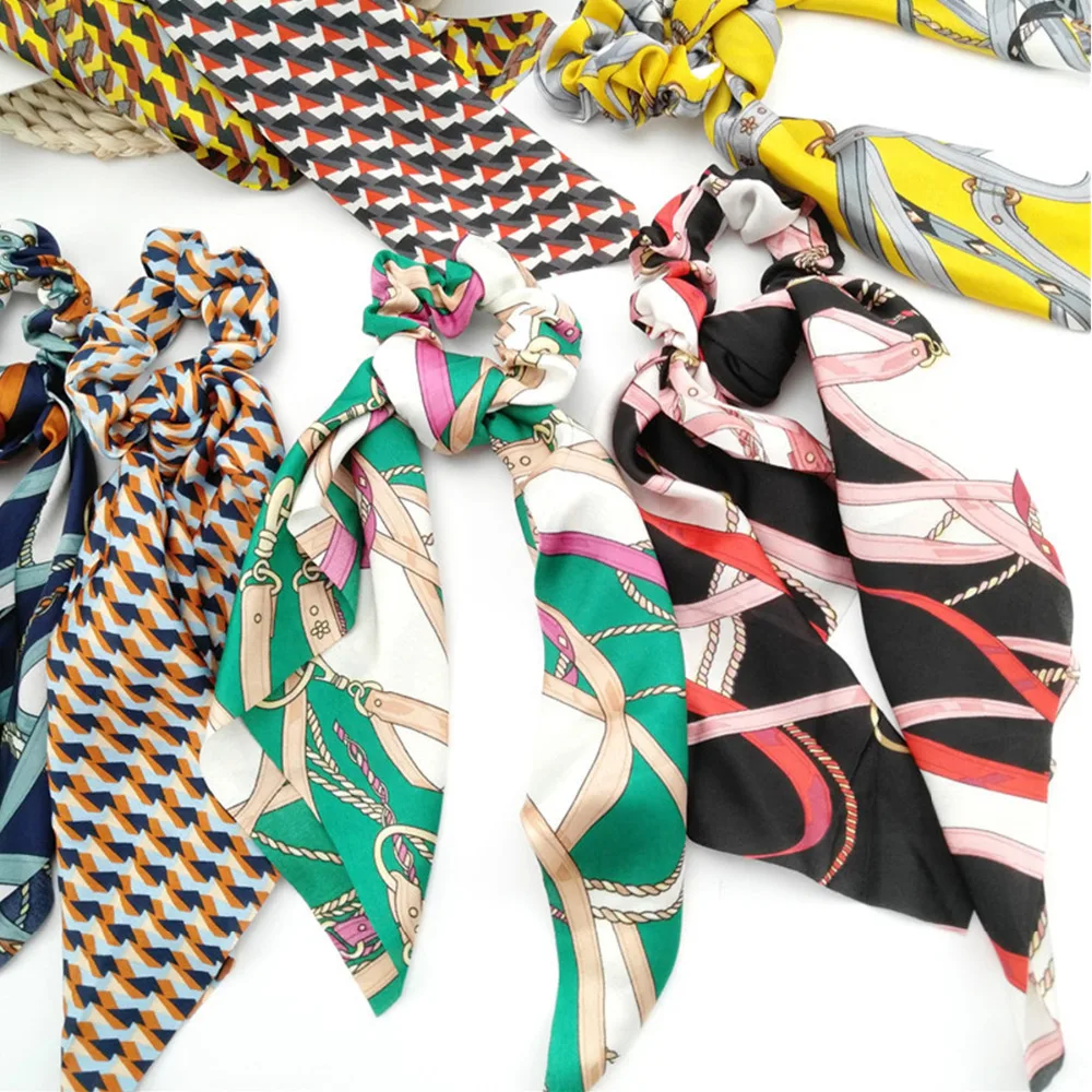 

Xugar Hair Accessories Flower Printed Hair Scrunchies Dual Use Elastic Hair Bands For Women Girls Bow Scarf Hair Rubber Band