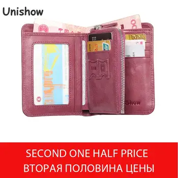 

Unishow Trifold Genuine Leather Women Wallet Small Female Leather Purse Short Brand Designer Ladies Wallet Coin Purse Billetera