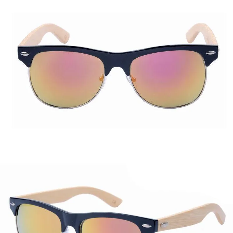 VEGA ручной работы бамбуковые солнечные очки, Для мужчин Для женщин мода деревянные очки овальной формы с плоскими стеклами и половинной рамкой дизайнерские очки стили 10 Цвета 1029