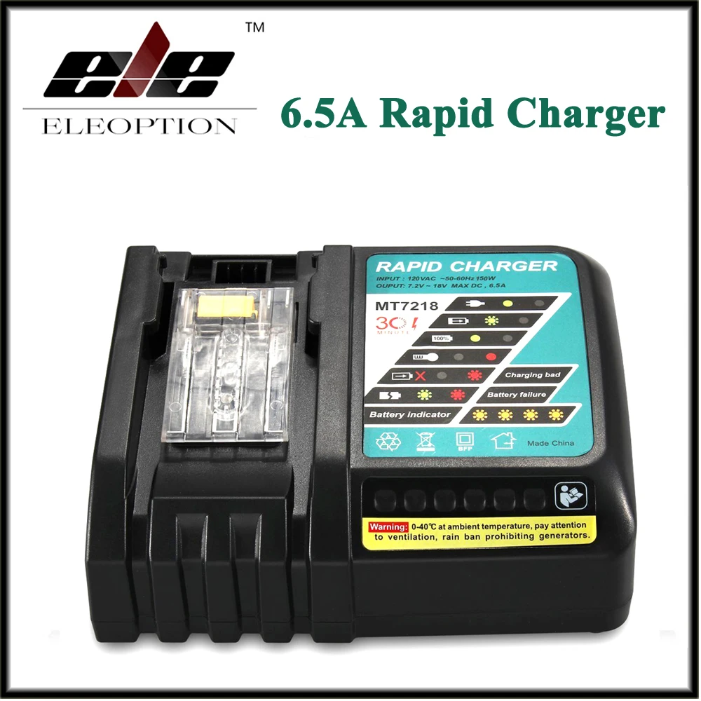 

Eleoption 6.5A Rapid Charger For MAKITA Lithium-Ion Battery DC18RA DC18RC BL1830 BL1815 BL1840 BL1850