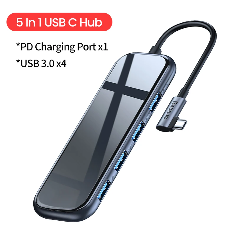 Baseus концентратор USB Type C к HDMI RJ45 Мульти USB 3,0 адаптер питания для MacBook Pro Air iWatch док-станция 3 порта USB-C usb-хаб разветвитель - Цвет: 5 In 1 USB C Hub