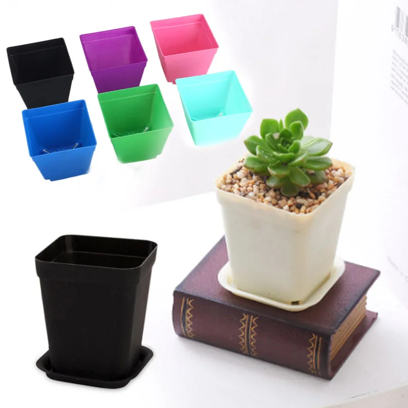 

8 Color 10*10cm Multi-Meat Basin Flower Pot Colorful Mini Pot Trays Plastic Pots Soil Accessories Square Planters