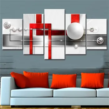 

5 Pieces White Spherical Prints Canvas Art Abstract Painting Diamonds Wall Art Modular Pictures for Living Room Home Decor