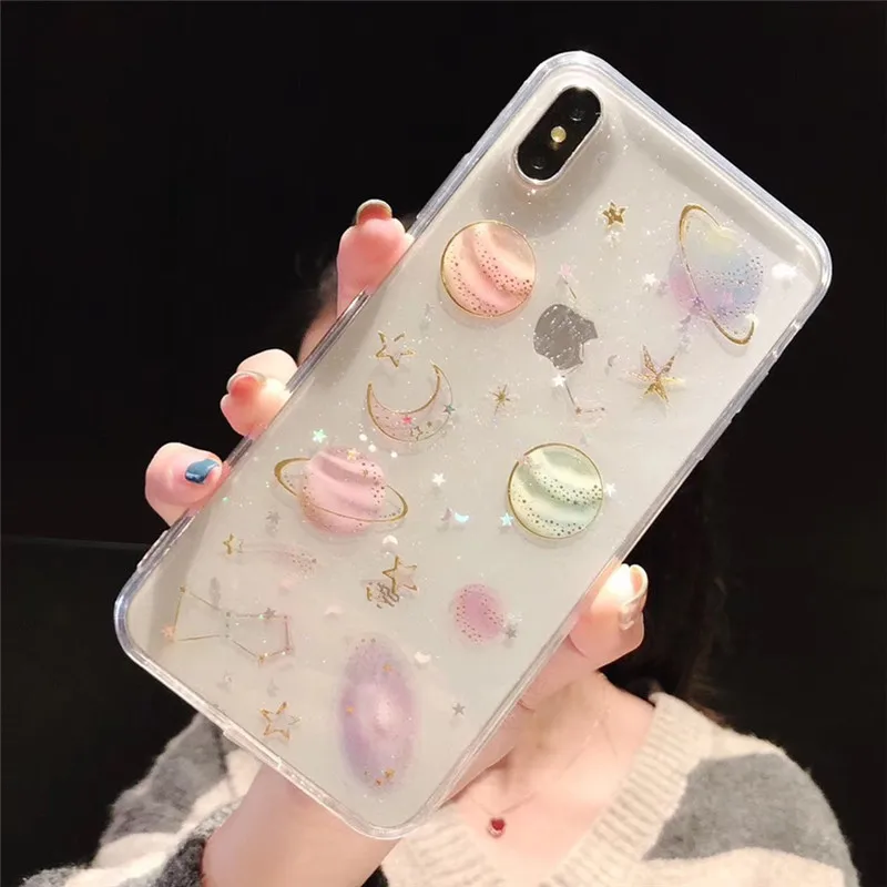 Glitter universe planet Silicon case for Xiaomi redmi note 7 case note 6 pro note 5 redmi 5 plus mi 8 se mi 9 A2 lite phone bag - Цвет: White