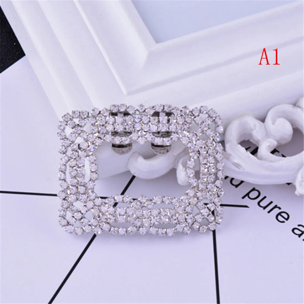 2Styles Fashion Square Bowknot Shape Clips For Shoe Decorations Rhinestone Shoes Buckle Elegant Silver Shoe For Women Girl - Цвет: A1