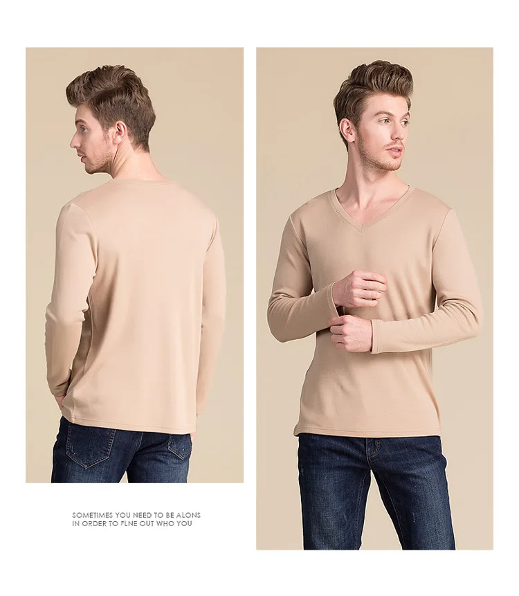 20% шелк 20% шерсть 60% хлопок мужские футболки осень зима длинный рукав v-образный вырез мужской джемпер Рубашки топы Джерси