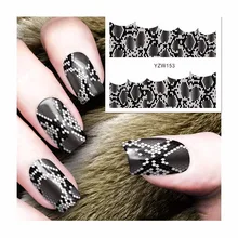 YZWLE, 1 лист, черная змеиная кожа, дизайн, Водные Переводные фольга, наклейки для дизайна ногтей, инструменты для украшения ногтей, наклейки 153