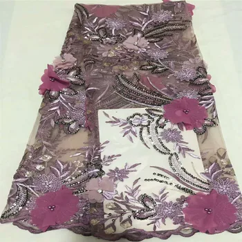 

French Lace 3d Lace Fabric 2018 High Quality Lace Fashion African Embroidery Tulle Lace Fabric With Beades And Sequins H277-2
