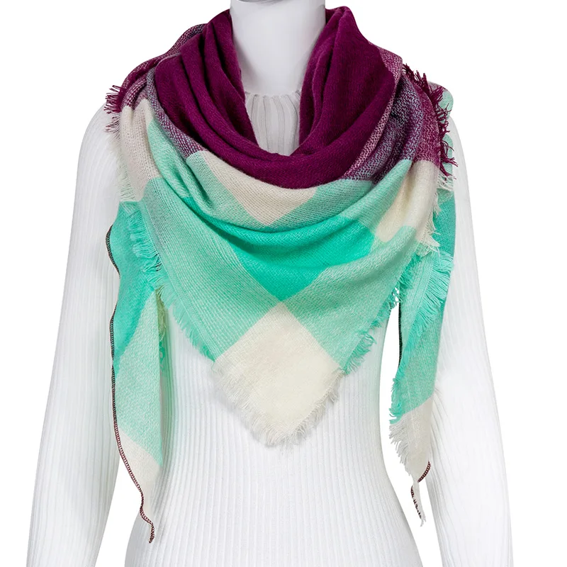 C18 Evrfelan Fashion Warm Women's Scarf High Quality Winter Scarves Female Neck Wear Plaid bufanda Triangle Shape Scarf Wholesale - Цвет: C18