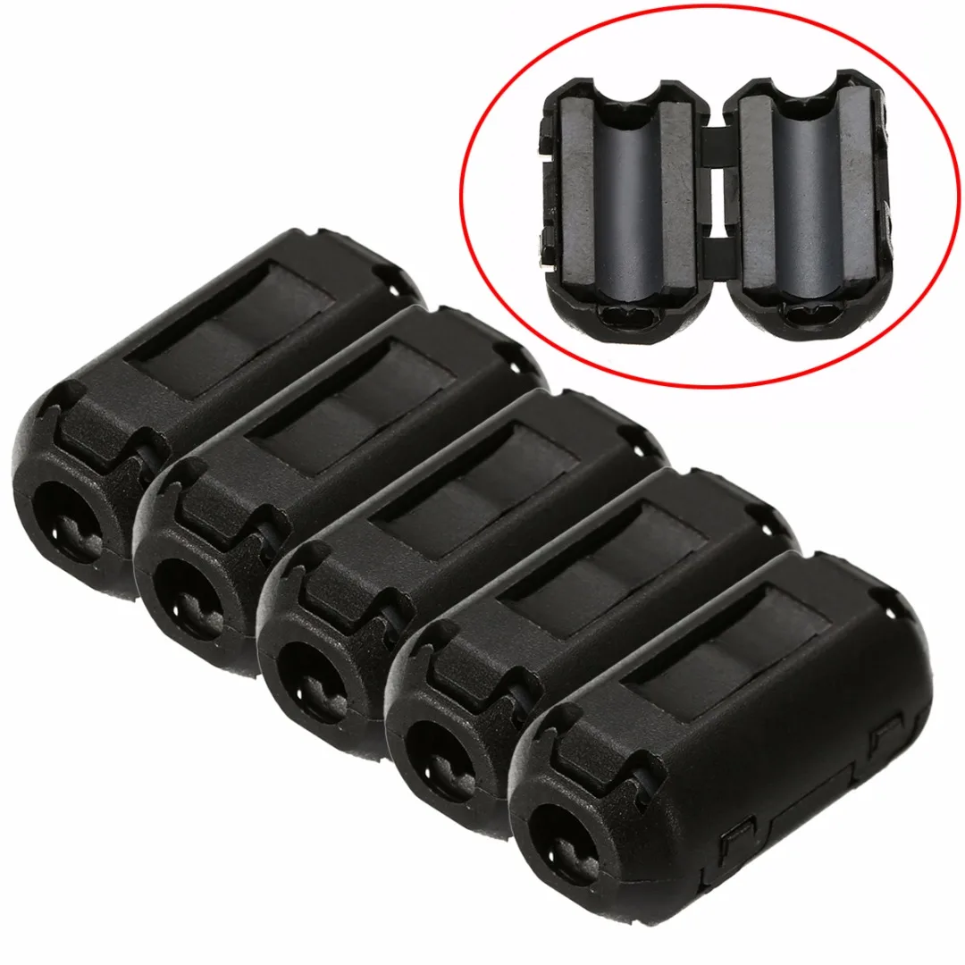5pcs Black Ferrite Core Cable Filter Nickel-zinc Noise Suppressor EMI RFI Clip Choke Ferrite Filters 3.5mm