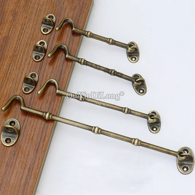 

Retro Vintage 10PCS Brass Cabin Hooks And Eye Latch Lock Shed Gate Door Catch Silent Holder with Screws Brass/Bronze