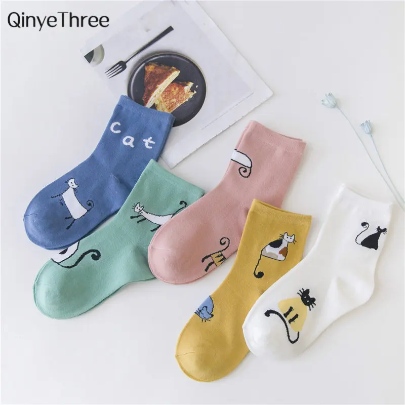 

Harajuku Cute Emoji Cat Patterned Socks Women Cartoon Cat Cotton Short Tube Socks Japanese Kawaii Funny Socks Dropship