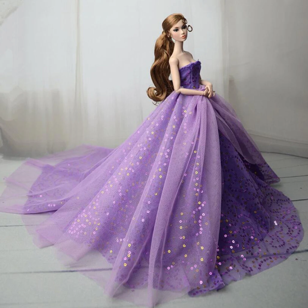 Doll Clothes Beautiful Wedding Dress Beautiful DIY Handmade Party Dress For 1/6 Doll Hot Toys Blue/Purple/Yellow Doll Dress