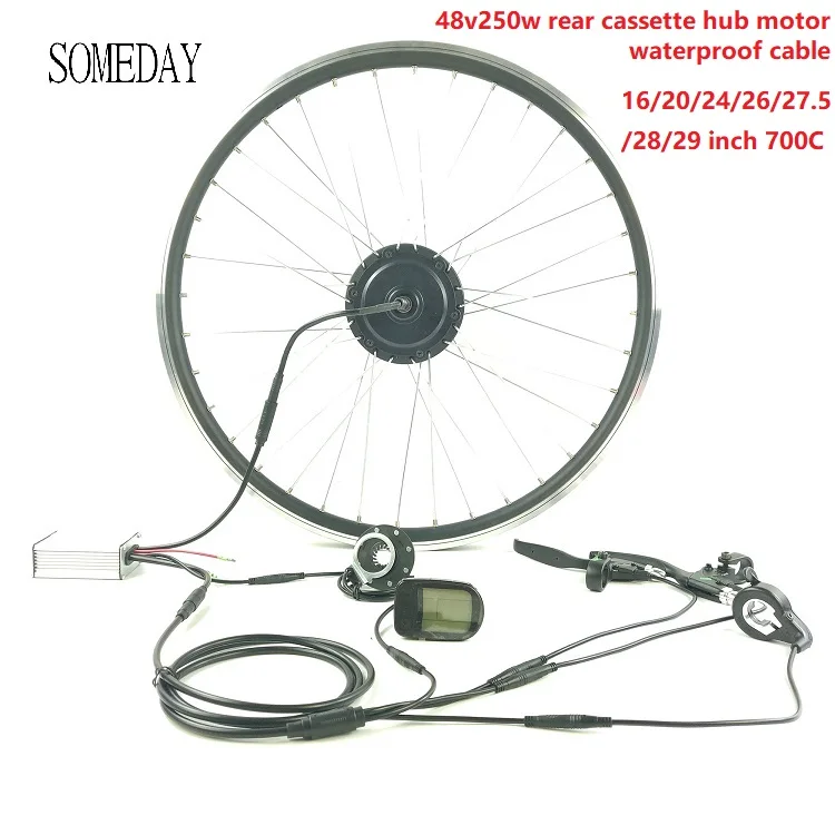 Когда-нибудь 48V250W электрическое преобразование велосипедов Комплект весь водонепроницаемый кабель задняя часть электровелосипеда Кассетный концентратор мотор с дисплеем LCD5