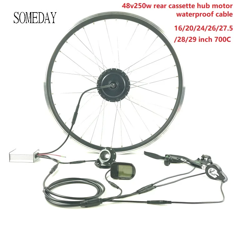 

SOMEDAY 48V250W Electric Bicycle conversion kit Whole Waterproof Cable EBIKE rear cassette hub Motor with LCD5 Display