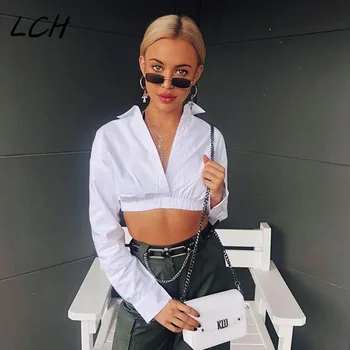 

Women Sexy Casual White Tshirt 2019 Spring Autumn Half Open Collar Simple Long Sleeve Top Solid Color T Shirt