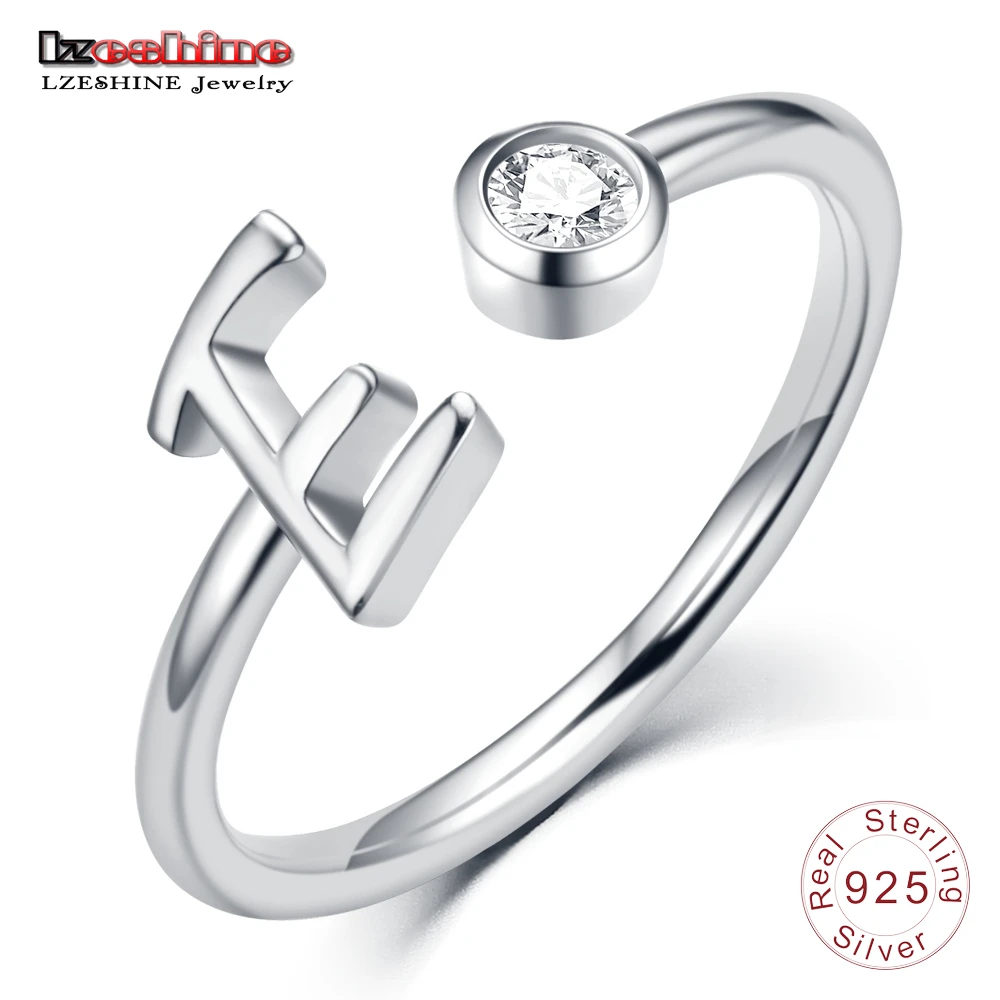 

LZESHINE 925 Silver Adjustable Letter Ring Alphabet Gold Color Sterling Silver Opening Rings Customize Jewelry Gifts for Women